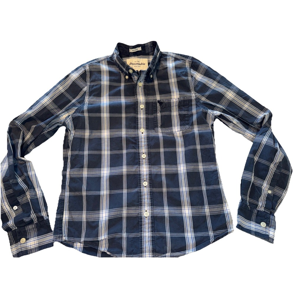 Abercrombie Youth XL (16) Blue Button Down Plaid Shirt